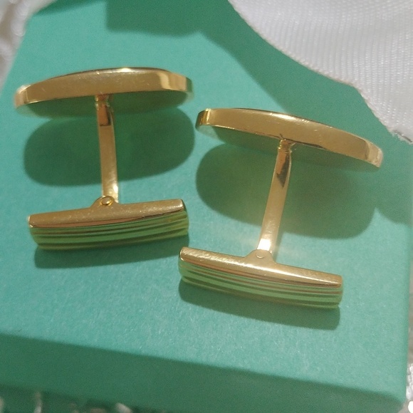 Vintage Sun Eagle Goldtone Men's Oval Cats Eye Brown Stone Cuff Links - Picture 4 of 9